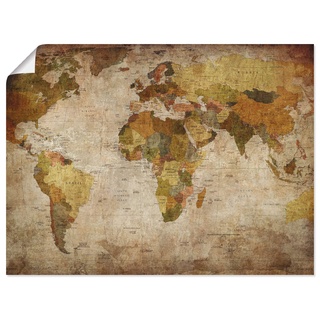 ARTland Poster Kunstdruck Wandposter Bild ohne Rahmen 80x60 cm Weltkarte Retro Karte Kontinente Vintage Landkarte T9NI [Haushaltswaren]