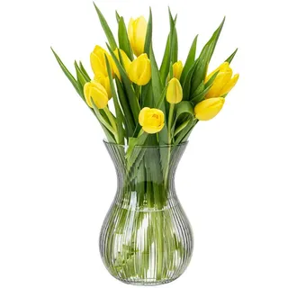 KONZEPT Tischvase Glasvase geriffelt 18 cm hoch, Ø11 cm – stilvolle Tischvase aus Glas (Set, 1 St), für Blumen, Tulpen & Deko im Wohnzimmer oder Büro