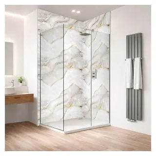 Rodnik Duschrückwand Marmor Gold, (leicht abwaschbar, einfache Montage, zuschneidbar), 120x260 cm Wandverkleidung Duschrückwand wasserfest, fugenabdeckend grau|weiß