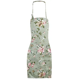 EUPSIIU Küchenschürze für Frauen, Kochschürze für Die Küche, Florale Schürzen mit Großen Taschen, Verstellbare Küchenschürze, Chef Aprons, Vintage Schürze, Schürze zum Kochen Backen Gartenar (Grün) - 73 cm (28.5 inches) in length, 65 cm (25.6 inches) in width
