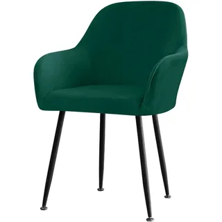 XHDZSW Esszimmerstuhl mit Armlehne Rückenlehne, Stuhlbezug Samt Stretch Stuhlhusse Esszimmerstuhlbezug Stretch Stuhlhussen,Sesselbezug Esszimmer Sitzfläche Schonbezug (DunkelgrüN,2)