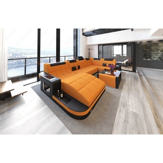 Sofa Dreams Wohnlandschaft Stoffsofa Polstersofa Wave U Form M Mikrofaser Stoff, Couch wahlweise mit Bettfunktion orange|schwarz