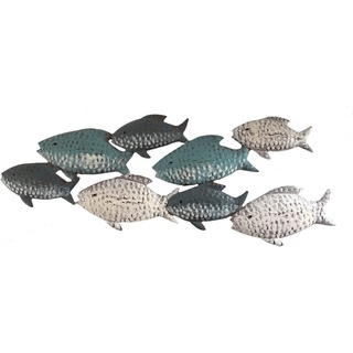 LB H&F Lilienburg Wanddekoobjekt »Wanddeko Wandobjekekt Bad Badezimmer Fische Metall Fisch« (tierfigur schwarm schwarmfisch familie maritimes Design deko-wandbild modern eisen wandhänger schlafzimmer vintage blau weiss meer ozean see wandfigur dekofigur, wandbild maretim wandposter wand deko objekt skulptur badezimmer), Wandskulptur Fischschwarm maritim creme - blau 48 cm wohnzimmer blau