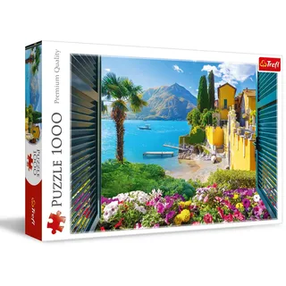 Trefl – Blick auf den Comer See – Puzzle mit 1000 Teilen – Puzzlespiel mit einem wunderschönen Blick aus einem Fenster auf die italienische Landschaft, für Erwachsene und Kinder ab 14 Jahren