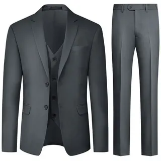 Allthemen Anzug (3 tlg) Herren Slim Fit Hochzeitsanzug komplett 3 teilig Businessoutfit grau 48