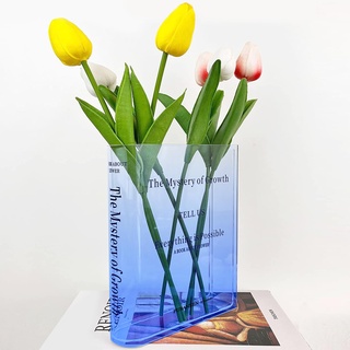 Book Vase, Blumenvase Modern, Acryl Büchervase, Vase Blau Bücher Deko Vase, für Blumenarrangements, Mittelstücke und Heimdekoration (Farbverlauf Blau)