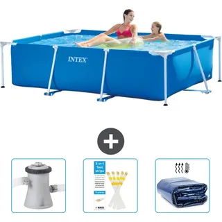 Intex-Schwimmbecken mit rechteckigem Rahmen – 220 x 150 x 60 cm – Blau – im Lieferumfang enthalten Filterpumpe für Schwimmbad - Teststreifen... - Blau