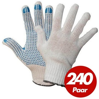 wilpeg® Baumwollhandschuhe Polyester Strickhandschuhe KORL PVC Noppen BluePoint 240 Paar (Spar-Set) weiß