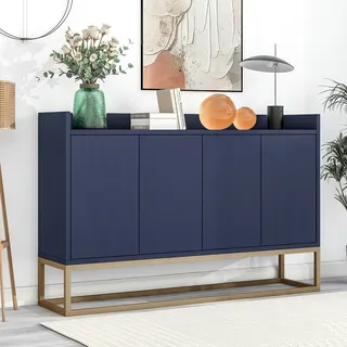 Merax Modernes Sideboard im minimalistischen Stil 4-türiger griffloser Buffetschrank für Esszimmer, Wohnzimmer, Küche Navy