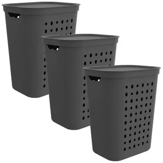 ROTHO Wäschekorb 3er-Set Wäschesammler mit Deckel Jona 55l (Wäschesammlerset, 3er-Set)