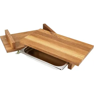 Holz Frank Schneidebrett Schneidebrett aus geölter Eiche mit Edelstahl-Auffangschale 35 x 20 cm, Holz, (1-St) beige