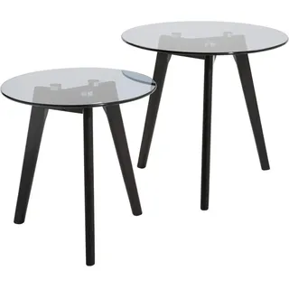 Carryhome Beistelltischset, Schwarz, Holz, Glas, 2-teilig, Eiche, massiv, rund, eckig, 50x45x50 cm, einfacher Aufbau, Wohnzimmer, Wohnzimmertische, Beistelltische