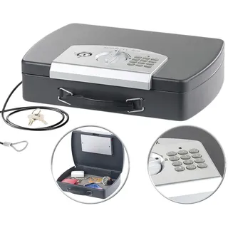 Xcase Geld- & Dokumentenkassette, Stahl, Elektronik-Schloss, A4, Stahlkabel