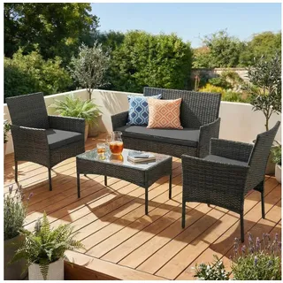 oyajia Gartenlounge-Set Polyrattan Sitzgruppe für 4 Personen mit Tisch, (Rattan-Möbel, Garten-Lounge, Outdoor-Sitzmöbel), 1x2er Sofa, 2 Sessel, Tisch 40x71x41 cm grau