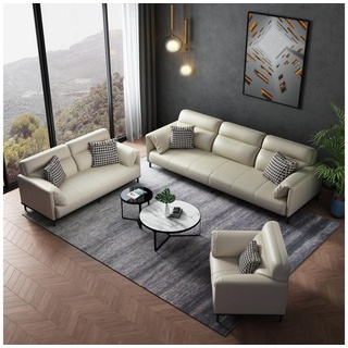 JVmoebel Sofa Luxuriöse Wohnzimmer Sofagarnitur 3+2+1 Set Garnitur Leder, Made in Europa weiß