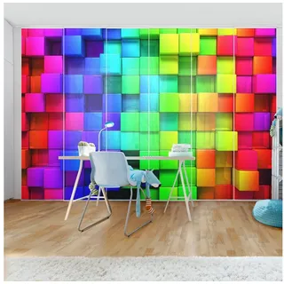 Bilderdepot24 Schiebegardine Wohnzimmer deko 3D Würfel (6 St), halbtransparent, Schiebegardine groß mit Motiv Wohnzimmer Büro bunt 360 cm x 250 cm