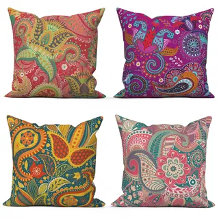 ASDCXZ Kissenbezug Boho 50x50 cm 4er Set, Boho Style Blume Textur Muster Rot Gelb Lila Sofa Dekokissen Kissenbezüge Kissenhülle Waschbar Polyester Flachs Textil Polster Kopfkissenbezug Kissen Bezug
