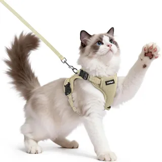 rabbitgoo Katzengeschirr mit Leine mit Hals-Klickverschluss, M, Cremabeige