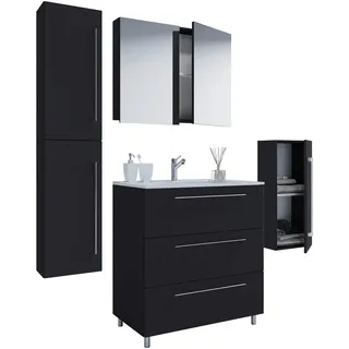 Mid.you Badezimmer, Schwarz, Metall, 5-teilig, 3 Fächer, 3 Schublade(n),3 Schublade(n) Schubladen, 126 cm, hängend, stehend, Badezimmer, Badmöbelsets & Badmöbelserien, Badmöbel-Sets