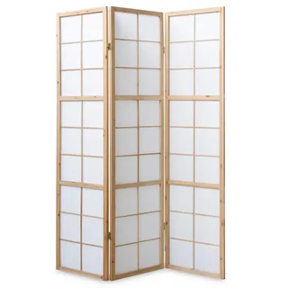 Homestyle4u Paravent Raumteiler 3 teilig Holz Natur Reispapier Weiß Höhe 175 cm - Naturbelassen