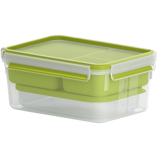 EMSA Lunchbox XL 2300 ml CLIP & GO, Grün - Transparent - Kunstsoff - 2,3 Liter  mit 4 Einsätzen