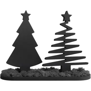 ebenkunst | Weihnachtsdeko - Weihnachtsbaum Set mit Moos 2 | 27,4x20,5cm Tischdekoration aus Holz und konserviertem Moos, HDF-Holz-Schwarz 10mm stark, Aufstelldeko innen, Fensterbild (Schwarz)