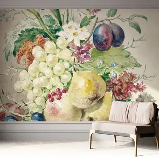 Tapete Selbstklebend - Wandtapete Modern - Tapete Mit Motiv - Tapete Schlafzimmer Blumen Und Früchte 312x219 Cm
