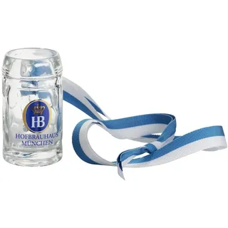 Hofbräuhaus München Schnapsglas Mini-Maßkrug, Glas, am weiß-blauen Band weiß