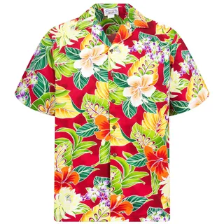 P.L.A. Pacific Legend Original Hawaiihemd Kurzarm Herren Kurzarm Button-Down Front-Tasche Hawaii-Print Blume New Flower - L