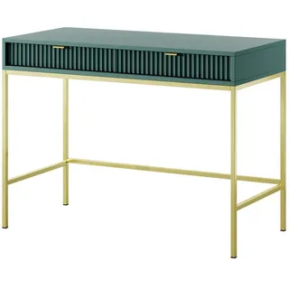 Bettso Schminktisch, Grün, Gold, Metall, 2 Schubladen, 104x78x50 cm, Wohnzimmer, Wohnzimmertische, Konsolentische