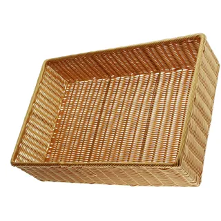 FRANK FLECHTWAREN Auslagekorb Poly 60x40x15cm, Kunststoff Flechtkorb Naturton, robuster Präsentationskorb, vielseitig als Verkaufskorb Aufbewahrungskorb & Regalkorb