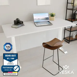 Höhenverstellbarer Schreibtisch (140 x 70 cm) - Sitz- & Stehpult - Bürotisch Elektrisch Höhenverstellbar mit Touchscreen & Stahlfüßen - Weiß/...
