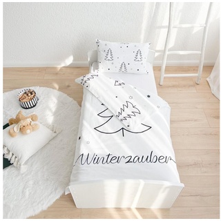 Kinderbettwäsche »Weihnachten "Winterzauber" Babybettwäsche mit Tannenbaum und Sternen«, MTOnlinehandel, Biber, 2 teilig, 100 % Baumwolle in Biber, 100x135 + 40x60 cm 2 tlg. weiß