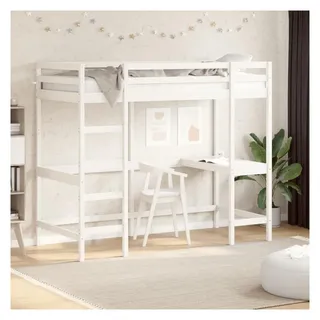 vidaXL Hochbett mit Schreibtisch 90 x 200 cm Kiefer massiv weiß