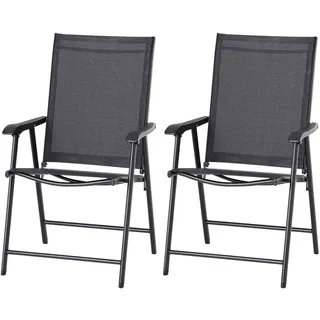 Outsunny Klappstuhl mit Armlehne 2er Set Campingstuhl Angelstuhl Metall Schwarz