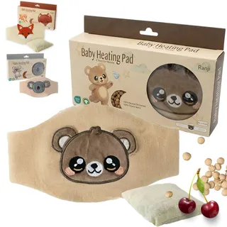 RANJI Baby Kirschkernkissen – Wärmegürtel gegen Koliken für Neugeborene, OEKO-TEX & Bio-Baumwolle GOTS, mikrowellengeeignet (Kleiner Bär)