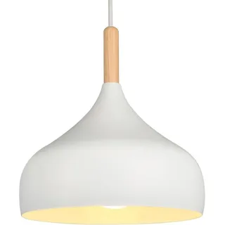 24 Cm Retro-pendelleuchte, Moderne Skandinavische Tropfenform, E27-fassung, Metall Und Holz, Ideal Für Schlafzimmer, Esszimmer, Küche Und Wohnzimmer (1 Stück, Weiß) [e-class Crezuo]-crezuo