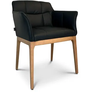 SIX Echtleder Esszimmerstuhl Armlehnenstuhl - Zeta - Design ideal für Esszimmer, Küche & Wohnzimmer - Fertig montiert, bis 150 kg - Gastronomie-Qualität (Schwarz Eiche)