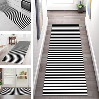 Teppich Läufer Lang Flur Küche Teppichläufer Rutschfest Waschbar Küchenläufer Teppichmatten Schwarz Weiß Schmutzfangmatte 50X120CM Meterware Flurteppich Wohnzimmer Schlafzimmer Küchenteppich