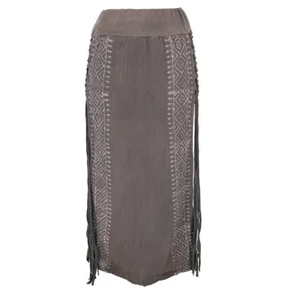 Guru-Shop Minirock Langer Boho Fransenrock, Sommerrock, Lagenrock.. alternative Bekleidung braun