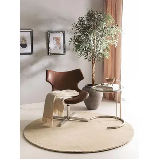 benuta Jamal Wollteppich Ø 120 cm Beige/Weiß