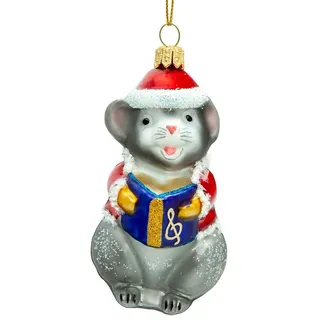 SIKORA Christbaumschmuck Singende Maus Besondere Weihnachtskugel Glas Figur Anhänger - BS722, Christbaumschmuck - Traditionell, authentisch & außergewöhnlich grau