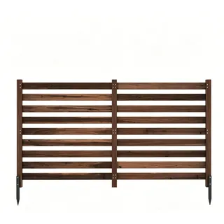 GYMAX 2-teiliger Sichtschutzzaun aus Holz, Gartenzaun mit 3 Pfosten, freistehender Sichtschutz für Mülleimer & Klimaanlage, Steckzaun für Garten, Terrasse, 98 x 98 x 107 cm (Braun)