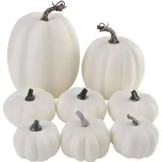 Künstliche Kürbisse Weiß Halloween Herbst Deko Größen 8pcs Weiß