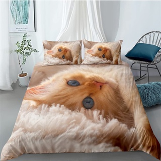 Tomifine Bettwäsche Mädchen Katze Katzen-Motiv 135x200 cm mit Reißverschluss und 2 Kissenbezug, Süß Katze Tiere Thema Bettbezug Set (135 x 200 cm 80x80cm,Katze e)