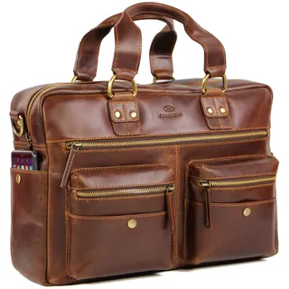 ALMADIH Damen Businesstasche 15 Zoll Aktentasche aus Echtleder mit Laptopfach - Leder Damen Business Tasche viele Fächer Umhängetasche Schultertasche Laptoptasche Dokumententasche braun (M45) - L