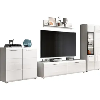 inn.furn Wohnwand, Weiß Hochglanz, 4-teilig 330 cm, Schrankwand mit viel Stauraum