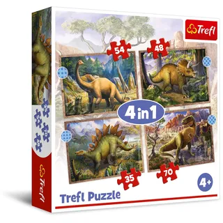 Trefl 4 in 1 Puzzle 35, 48, 54, 70 Teile - Dinosaurier (Kinderpuzzle)