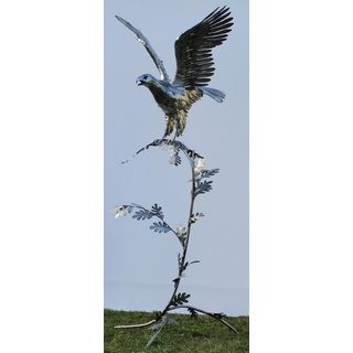 Casa Padrino Luxus Gartendeko Edelstahl Skulptur Adler auf Ast Silber 100 x 92 x H. 210 cm - Garten Dekoration