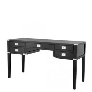 Casa Padrino Luxus Sekretär aus massivem Birkenholz in Schwarz und Nickel, 143,5 x 55 x H. 78 cm